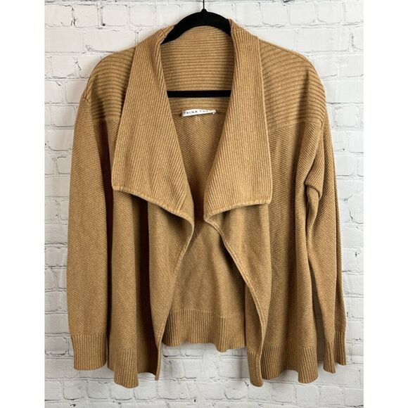 TRINA TURK cotton beige collared open front knit cardigan sweater size S - Picture 1 of 6
